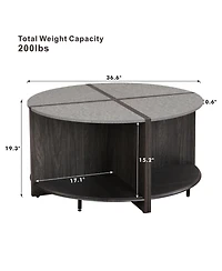 Streamdale 4 Piece of Industrial Round Coffee Table,Sturdy and Easy Assembly, 2-Tier with Storage for Living Room, Garden