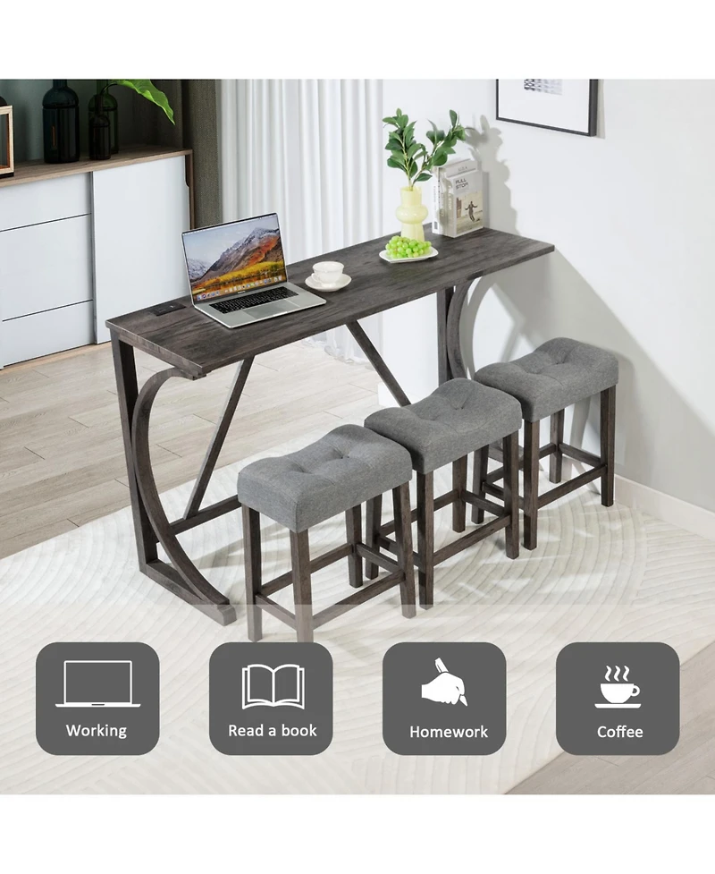 Streamdale 4-Piece Bar Table Set with Power Outlet and Padded Stools