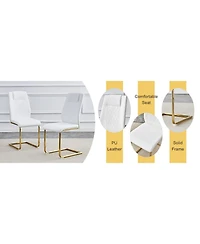 Streamdale Pandora Sintered Stone Table and White Pu Chairs with Golden Legs