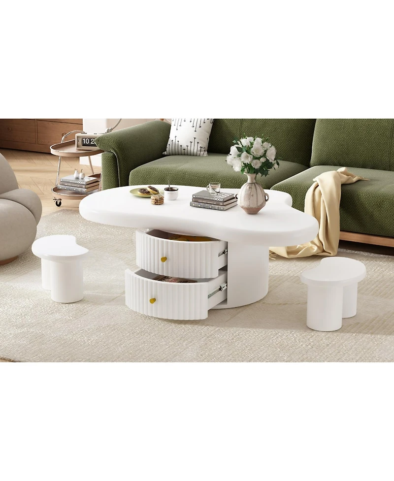 Streamdale Cloud Coffee Table Set 3 Tables, 2 Drawers, 2 Stools