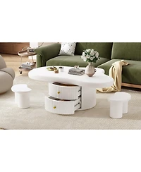 Streamdale Cloud Coffee Table Set 3 Tables, 2 Drawers, 2 Stools