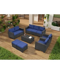 Streamdale Pe Rattan Patio Furniture Set, Sectional Sofa, Cushions & Glass Table