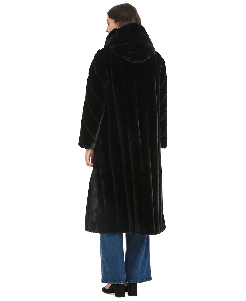 Jones New York Women's Hooded Faux-Fur Coat