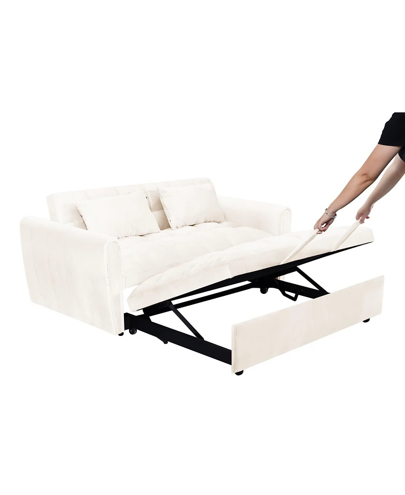 Streamdale 3-in-1 Modern Velvet Sofa Bed with Adjustable Back, Storage, and Pillow (Beige)