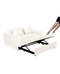 Streamdale 3-in-1 Modern Velvet Sofa Bed with Adjustable Back, Storage, and Pillow (Beige)