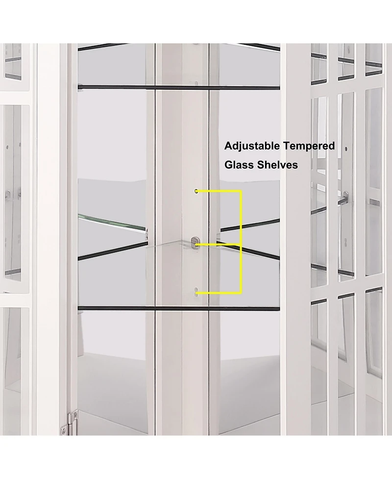 Streamdale Corner Curio Cabinet with Adjustable Glass Shelves and Mirrored Back