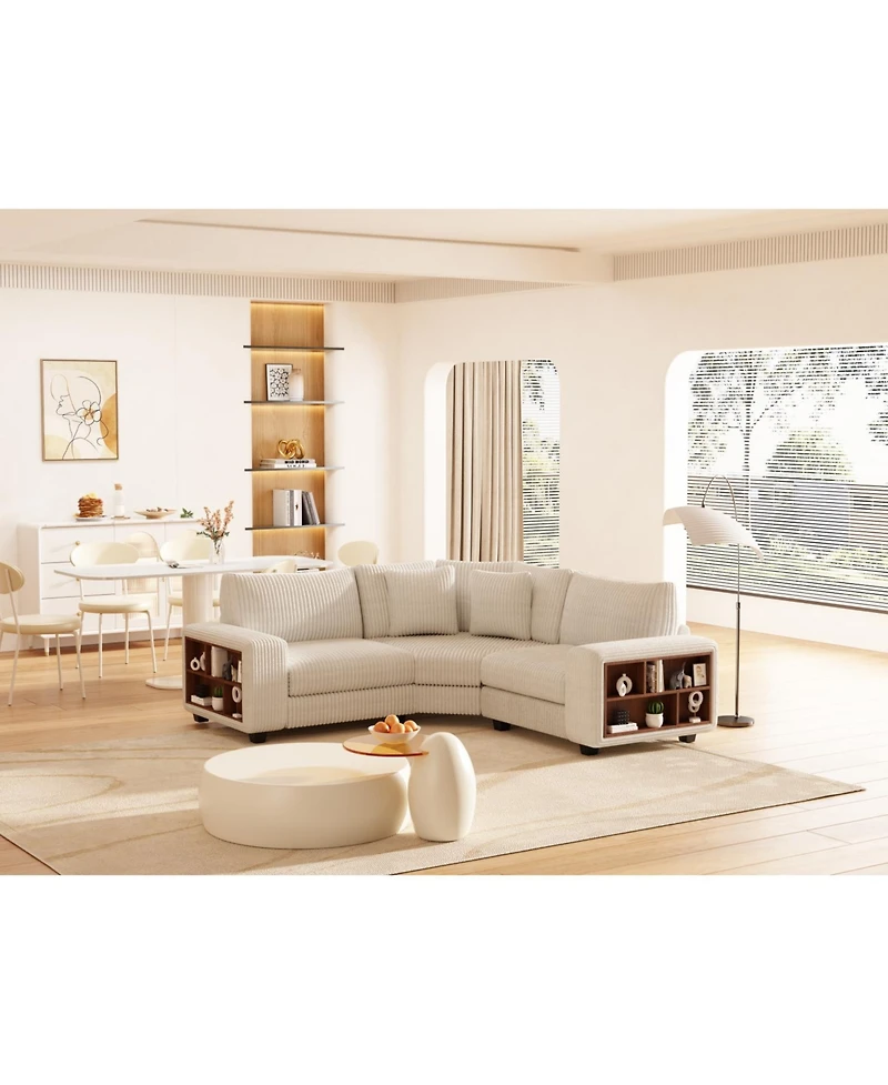 Modular Three-seat Corner Sofa, Wooden Frame Locker with Armrests, Stylish and Comfortable, Cream Style, Beige