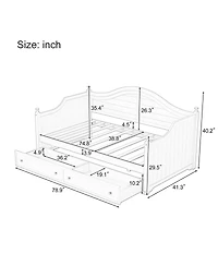 Streamdale Twin Size Wood Daybed with 2 Storage Drawers, Wooden Sofa Bed with Handrail for Living Room Bedroom, Light Grey