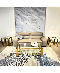 Streamdale Modern 3-Piece Coffee Table Set Stainless Steel, Clear Glass, Gold
