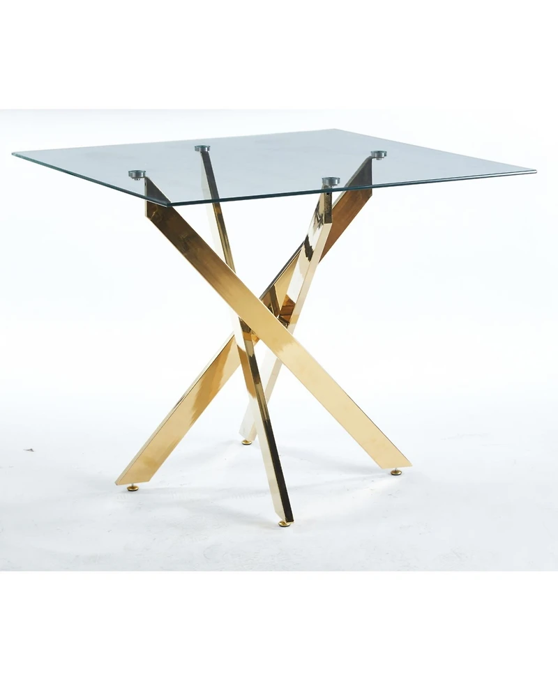 Streamdale Modern Square Dining Table with Tempered Glass Top and Metal Legs (90x90x75cm)