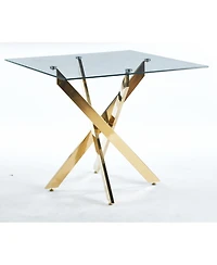 Streamdale Modern Square Dining Table with Tempered Glass Top and Metal Legs (90x90x75cm)