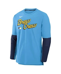 Nike Men's Light Blue Milwaukee Brewers Authentic Collection City Connect Lightweight Player Tri-Blend Performance Long Sleeve T-Shirt