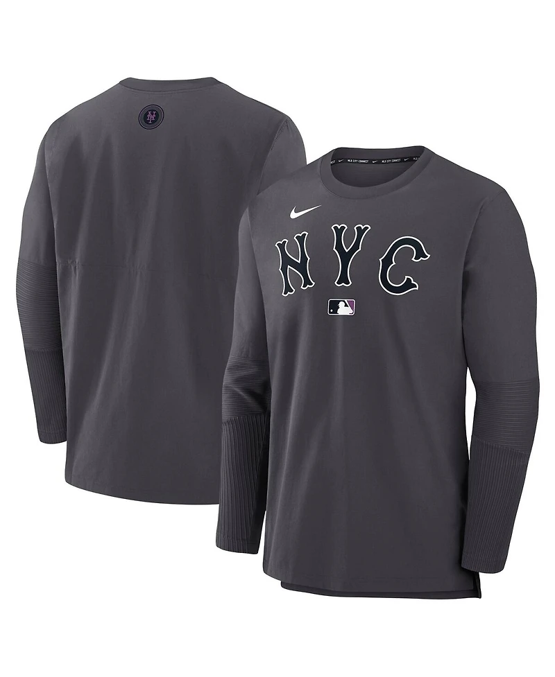 Nike Men's Anthracite New York Mets Authentic Collection City Connect Lightweight Player Tri-Blend Performance Long Sleeve T-Shirt