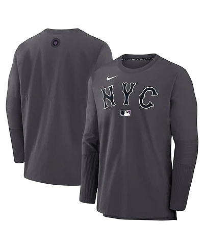 Nike Men's Anthracite New York Mets Authentic Collection City Connect Lightweight Player Tri-Blend Performance Long Sleeve T-Shirt