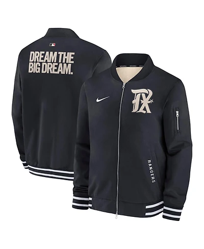 Nike Men's Black Texas Rangers Authentic Collection City Connect Full-Zip Bomber Jacket