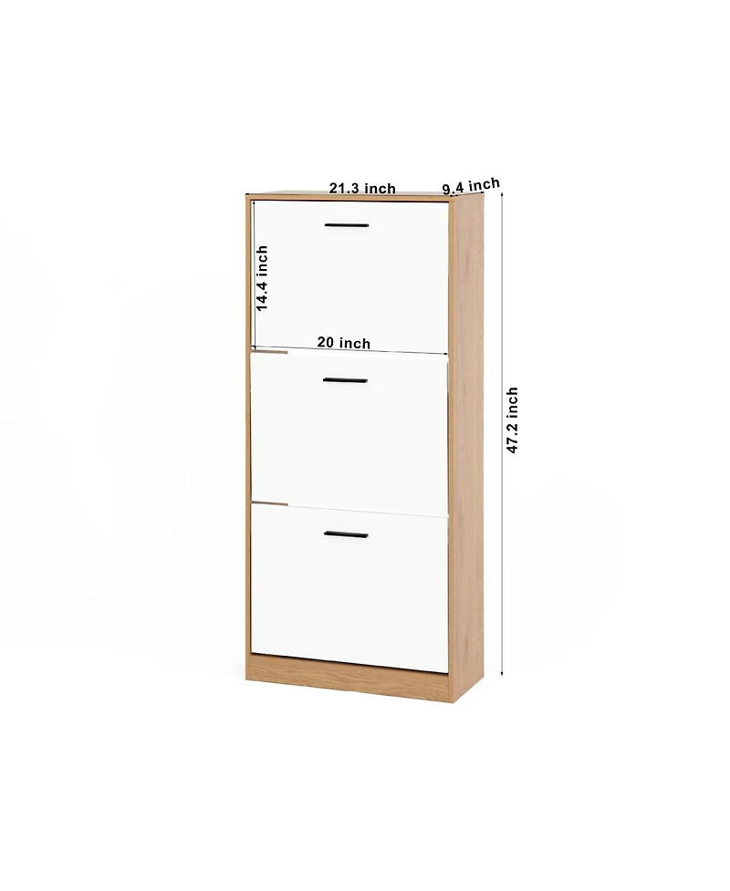 Streamdale Shoe Storage Cabinet with 3 White Panel Flip Drawers, Freestanding Organizer for Entryway, Narrow Shoe Rack Cabinet