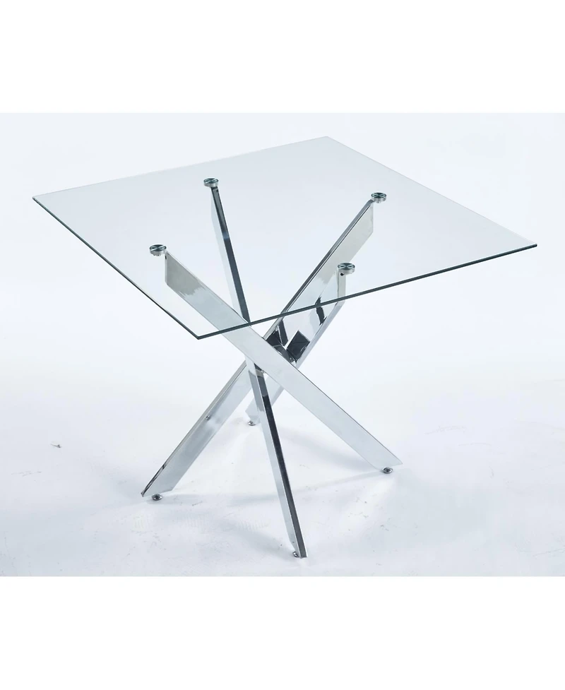 Streamdale Modern Glass Dining Table with Cross Metal Legs (90x90x75cm)