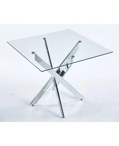 Streamdale Modern Glass Dining Table with Cross Metal Legs (90x90x75cm)