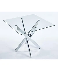 Streamdale Modern Glass Dining Table with Cross Metal Legs (90x90x75cm)