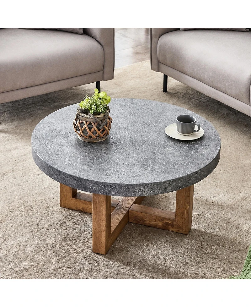 Streamdale Modern Gray Textured Mdf Coffee Table, 31.4" Round
