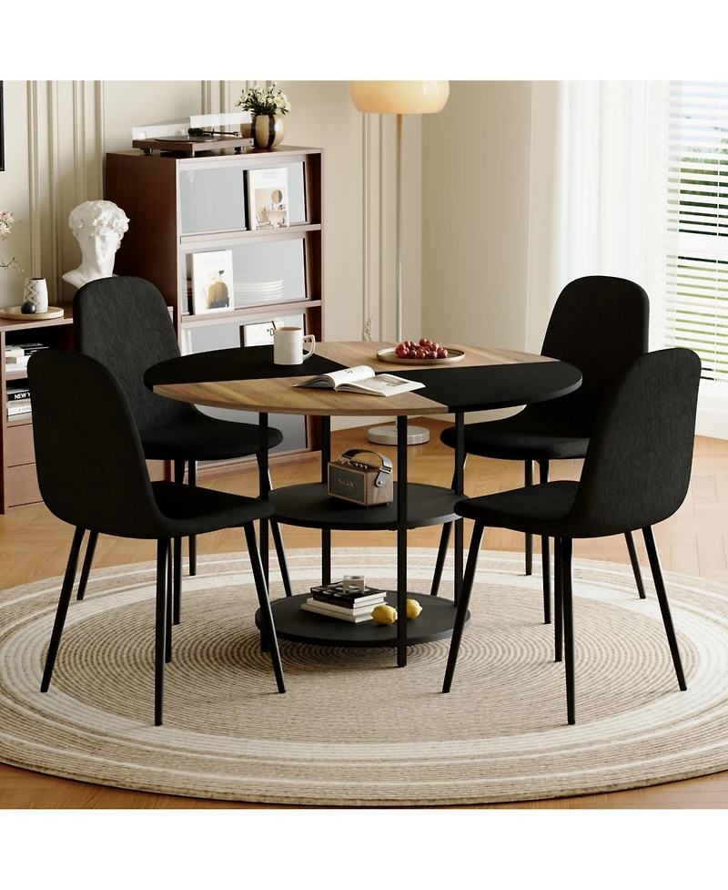 Streamdale Furniture 47" Round Dining Table Set with 4 Black Chairs