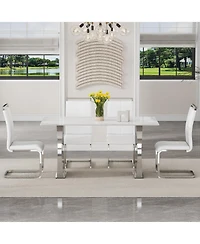 Snow Mountain White Sintered Stone Dining Set - 4 Pu Chairs