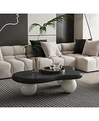 Streamdale 40 Inch Cloud Shaped Coffee Table with 3 Ball Legs for Living Room, Black Top White Legs