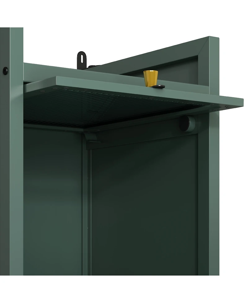 Streamdale Glass Door Cabinet with 7 Tier Storage, Modern Dark Green