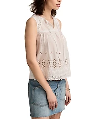 Lucky Brand Women's Embroidered Cotton Tie-Neck Top