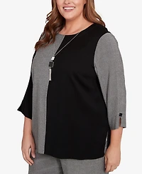 Alfred Dunner Plus Santa Barbara Center Sliced Top with Necklace