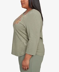 Alfred Dunner Plus Copper Canyon Scattered Sequin Floral Neck Top