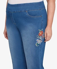 Alfred Dunner Plus Size El Paso Floral Vine Embroidered Denim Ankle Pants