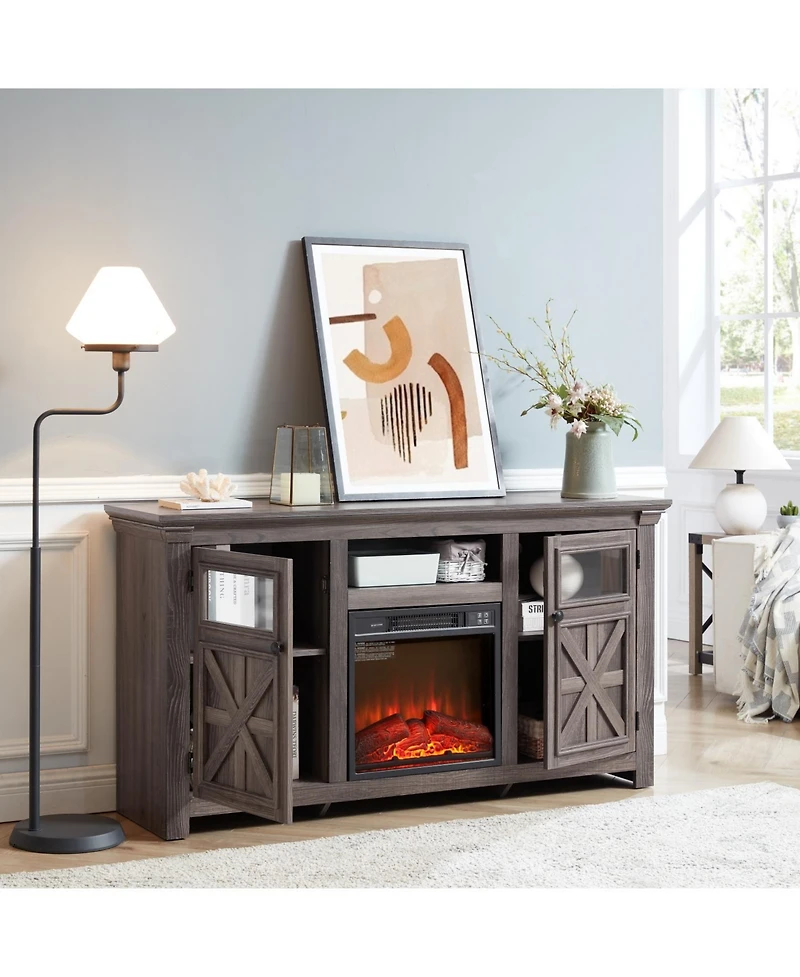 Streamdale Farmhouse Cabinet with Fireplace Insert, 60.23"W x 15.35"D x 31.7"H
