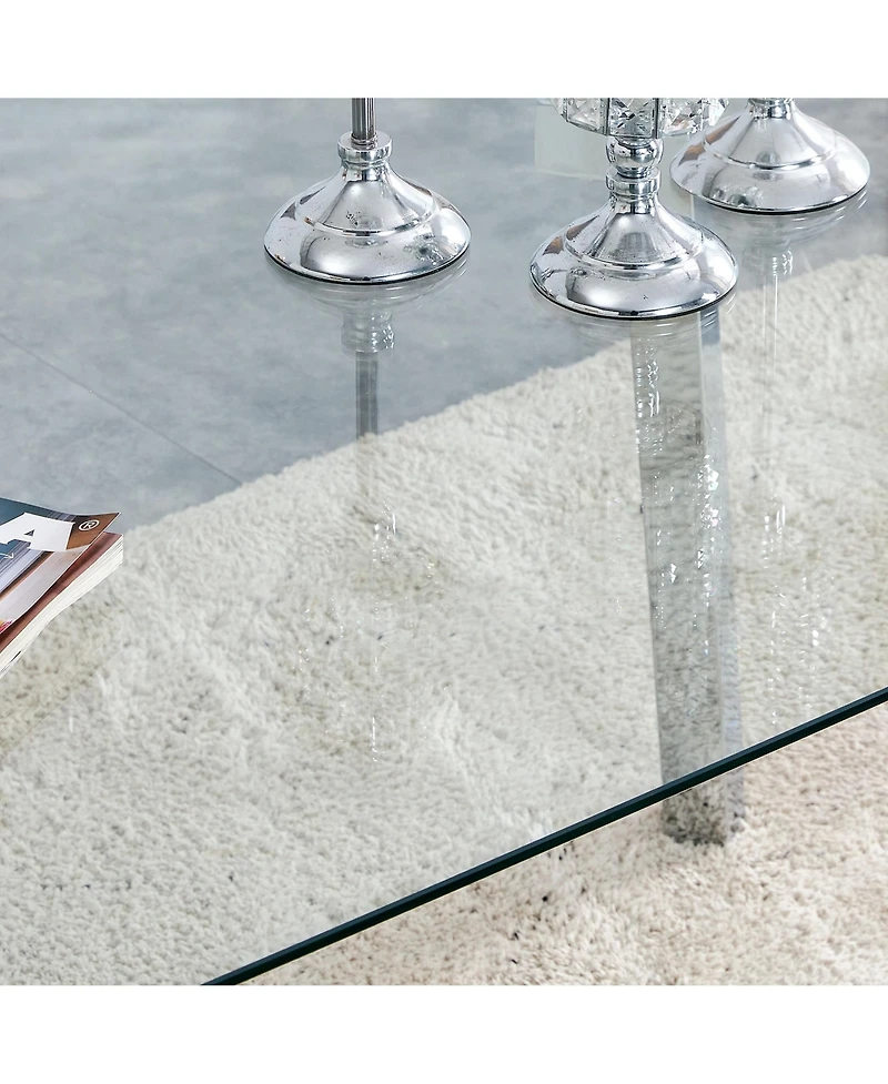 Streamdale 71" Glass Top Dining Table, Silver Metal Legs