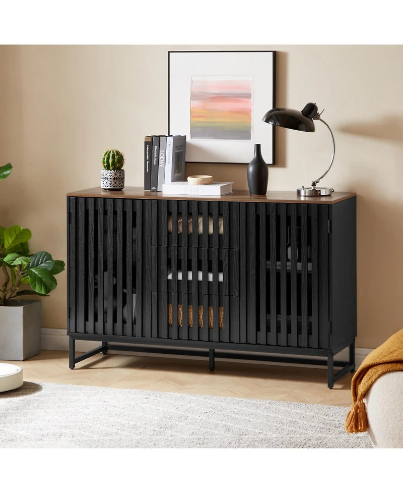 Streamdale Modern 3-Drawer 4-Shelf Dresser with Striped Grille