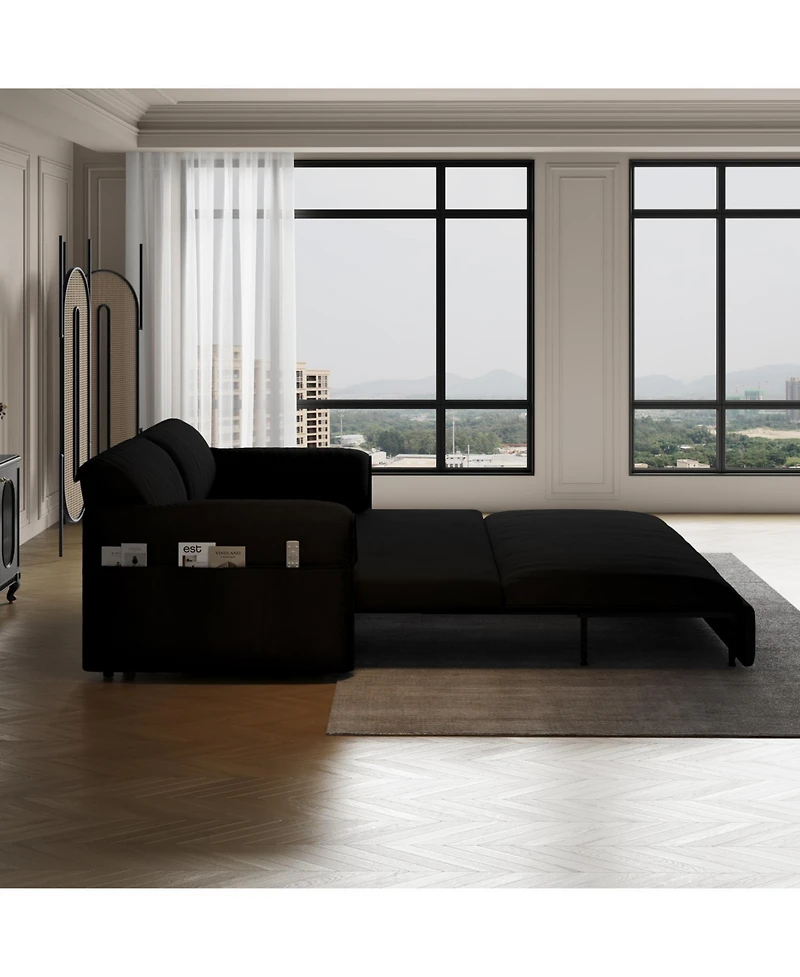 63.8" Queen Pull Out Sofa Bed, 3-in-1 Convertible Sleeper Sofa with Side Storage,Multi-Functional Velvet Loveseat Bed for Living Room,Bedroom,Apa