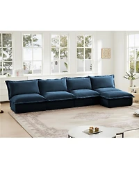 Slipcovered Modular Sectional Sofa with Detachable Ottoman (Blue Chenille)