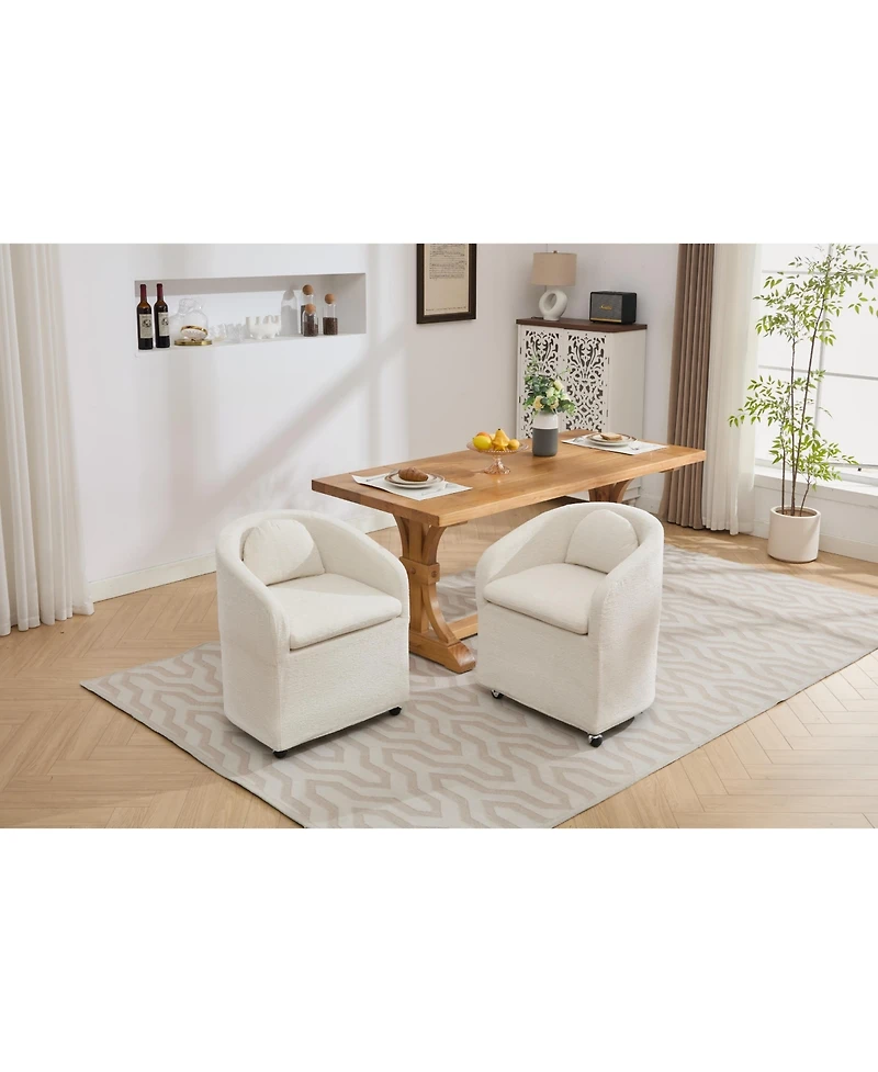 Streamdale Set of 1 Chenille Fabric Dining Armchair With Back Cushion and Universal Wheels,Beige