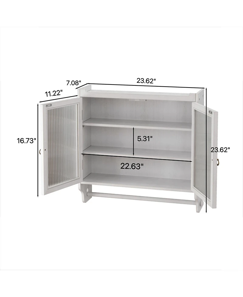 Streamdale 24.8" Glass Door Cabinet with 3-Tier Storage & Towel Rack