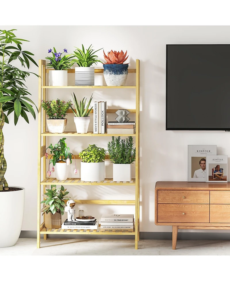 4-Tier Bamboo Ladder Shelf Multipurpose Bookcase, Plant Stand, or Storage Rack