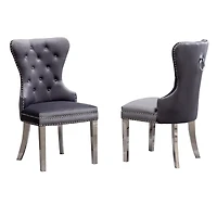 Contemporary Tufted Velvet Chair with Nailhead Trim, Set of 2, Gray