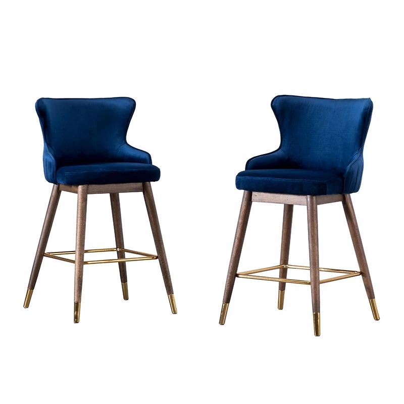 Streamdale Furniture Fabric Upholstered Counter Height Wingback Stools, Set of 2, Blue