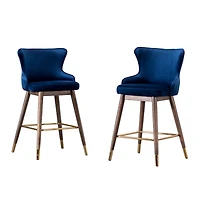Streamdale Furniture Fabric Upholstered Counter Height Wingback Stools, Set of 2, Blue