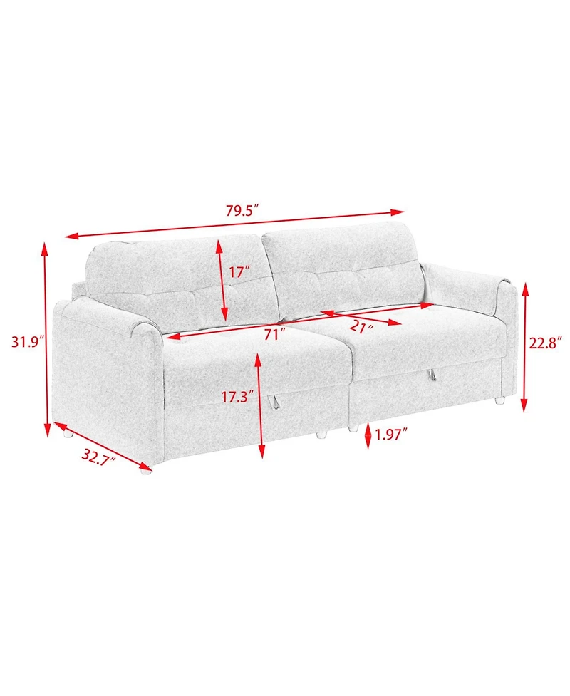 79.50 inches long, Teddy Cotton Linen Sofa Fabric, with metal conical long legs, metal strip matching