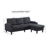 Streamdale 3-Seat Dark Grey Knockdown Sofa with Ottoman and Storage