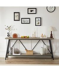 70" Long Sofa Console Table with 2 Shelves for Entryway, Living Room, Rustic Gray