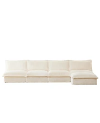Cream Corduroy Modular Armless Sectional Sofa with Ottoman