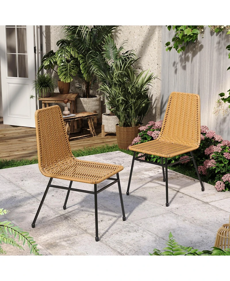 Streamdale Sturdy Rattan Woven Armchairs Crate Set of 2 with Iron Legs
