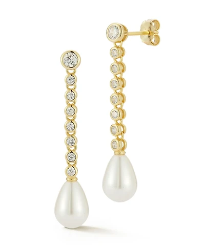 Rachel Zoe 14K Gold Plated Sterling Silver Tennis Pearl Drop Earrings