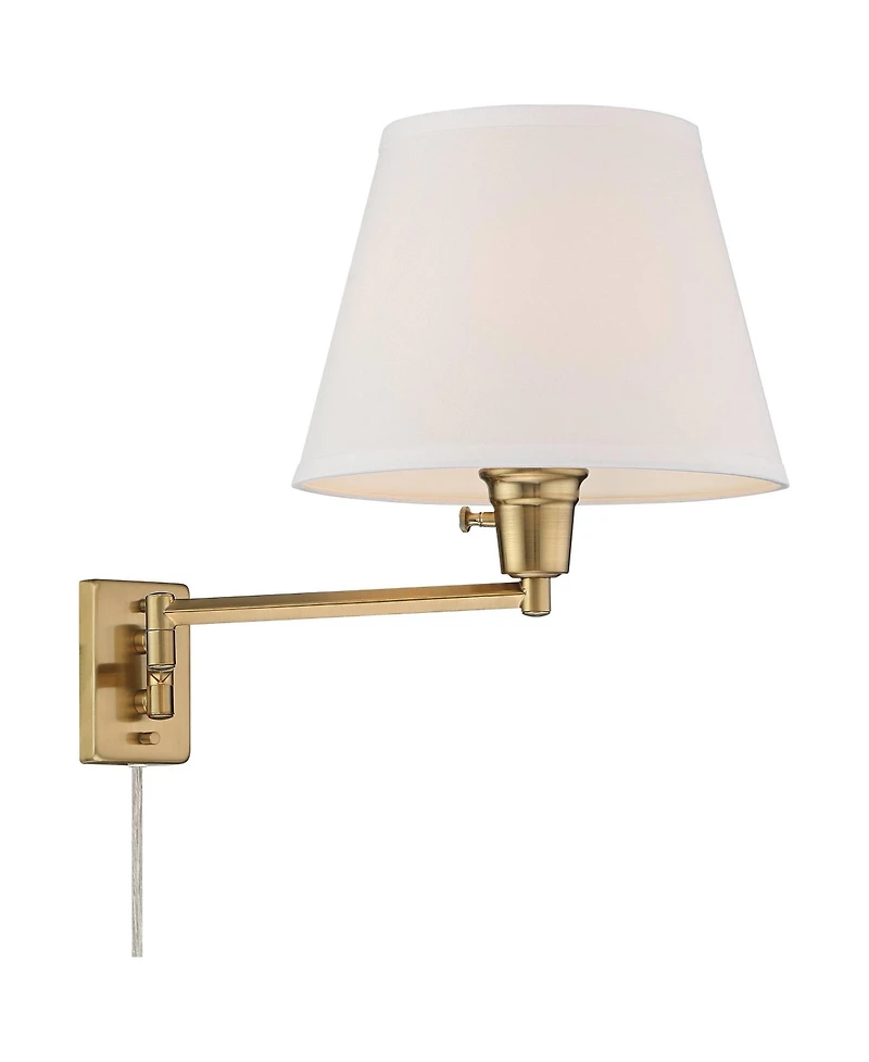 Clement Modern Swing Arm Wall Lamps Set of 2 Warm Gold Plug-In Light Fixture White Linen Hardback Shade for Bedroom Bedside House Reading Living Room